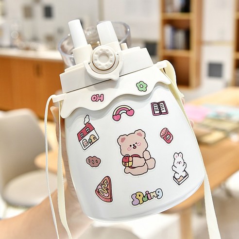 [LM] Kawaii 점보 파스텔 스티커 보온병 스테인레스 스틸 보온병 타임 마커 선물, 800ml, White B