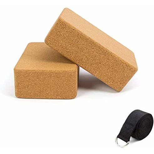 요가 스트랩/벨트  SVY 코르크 요가 블록 2팩 블랙 요가 스트랩 1개 22.9 x 15.2.. 정품보장, 2PCs Yoga Blocks 1 Black Yog