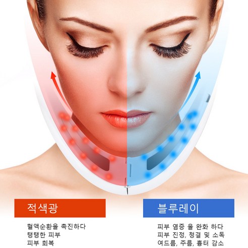 녹색잎 스마트 V라인 ems 페이셜마사지기 LED진동 고주파마사지기 얼굴주름관리, 화이트, 1개