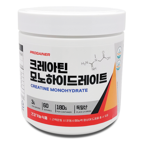 프로게이너 크레아틴 모노하이드레이트 독일산 100% 근지구력 운동부스터 CREATINE, 2개, 180g