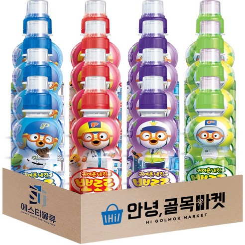 [안녕골목마켓] 팔도 뽀로로4종 샤인머스캣4개+밀크4개+딸기4개+블루베리4개, 샤인+밀크+딸기+블루베리, 1세트, 235ml