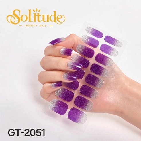 Solitude 32P 글리터 젤 네일 스트립, 2장, 투톤 보라