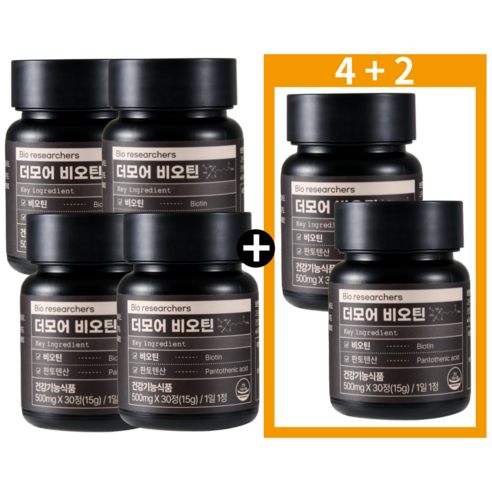 바이오리서처스 더모어 비오틴 500mg, 30정, 6개
