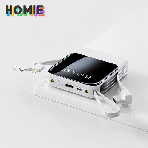 HOMIE 보조배터리 20000mAh 캠핑용 휴대용충전기 일체형 멀티단자 전력량 표시, 흰색-XM