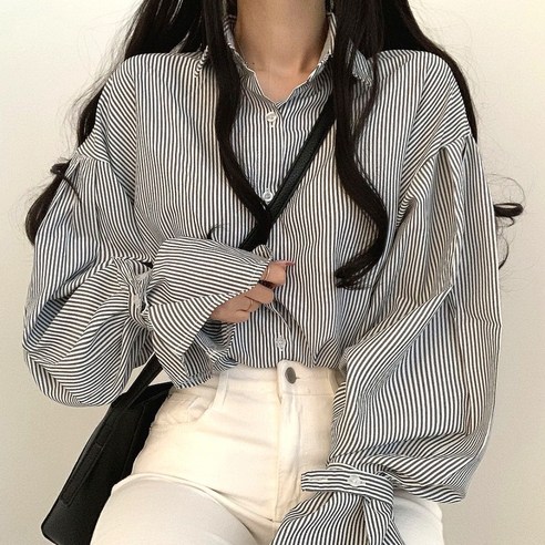 트리베어 여성 스트라이프 아방 루즈핏 셔츠
