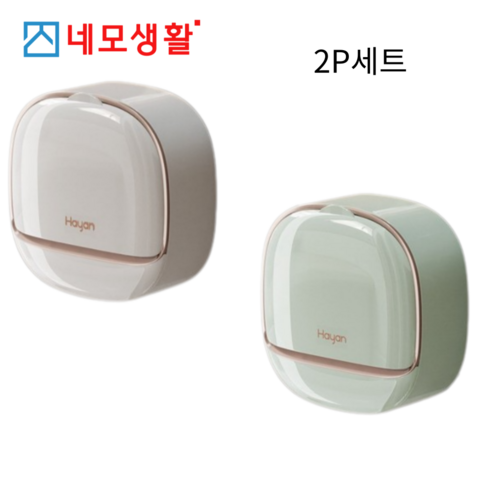 네모생활 무타공 벽걸이 비누받침대, 화이트/라이트민트2P세트, 1개