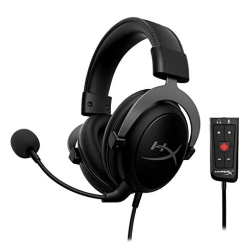 HyperX Cloud II 게이밍 헤드셋 7.1 가상 서라운드 사운드 대응 USB 오디오 컨트롤 박스 부속 레드 PS4 PC Xbox Switch 스마트폰 KHX-HSCP-RD, 건메탈릭