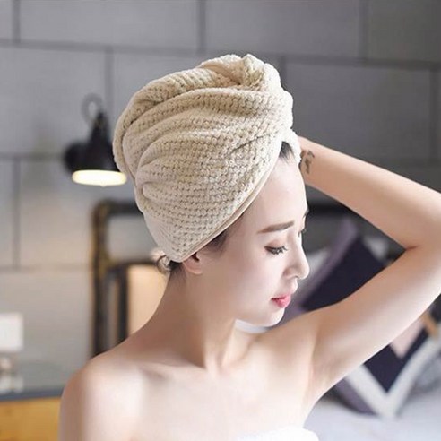 젖은 드라이 머리 수건 헤어 타올 3P, 베이지, 3개