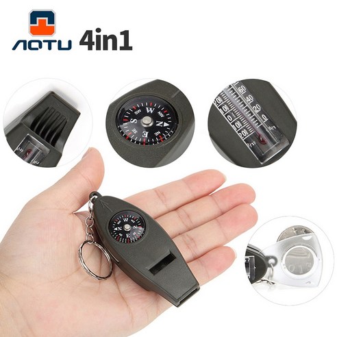 비바즈몰 AOTU 4in1 멀티 호루라기 나침반 온도계 돋보기, 1개