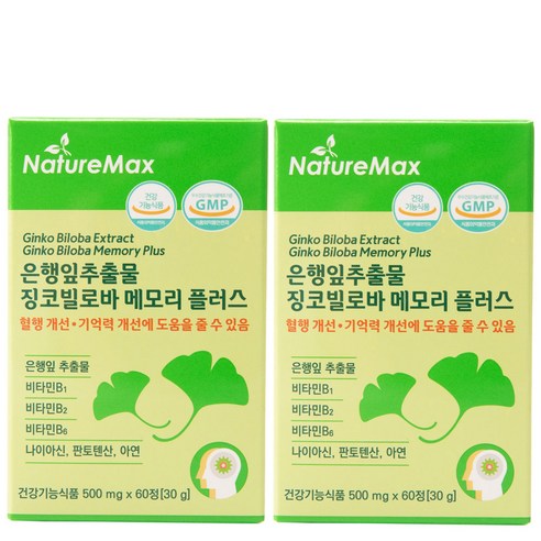 은행잎추출물 징코페놀 징코빌로바 메모리 플러스 기억력개선 혈액순환 혈행개선 (플라보놀 배당체 최대치 36mg) 2개월분 500mg x 60정 (30g)