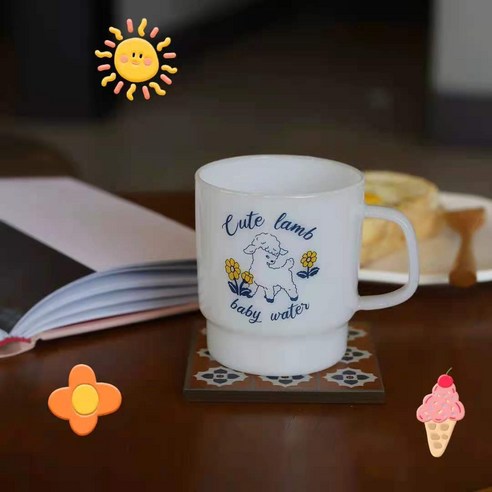 【커피잔】크리 에이 티브 중세 스타일 유리 체리 컵 레트로 프랑스 희귀 유백색 유리 아침 컵 머그잔, 양고기