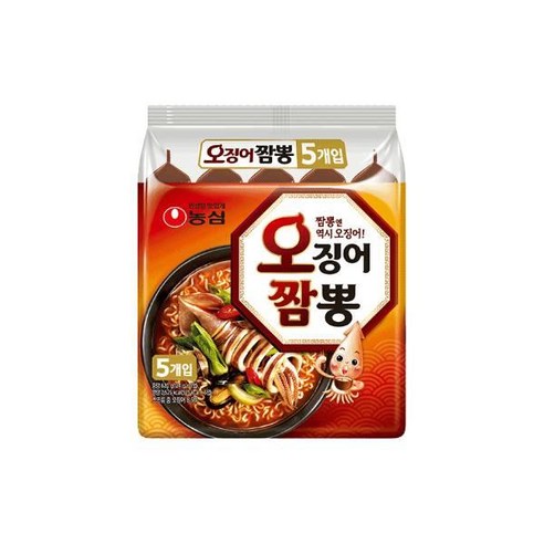 해장 야식 얼큰한국물 탕비실 존맛탱 캠핑 농심 오징어짬뽕(124gX5), 10개