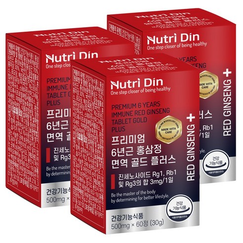 뉴트리딘 프리미엄 6년근 발효홍삼 면역 골드 플러스, 60정, 3개