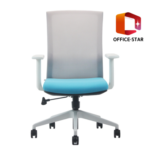 일본정품브랜드 OFFICE . STAR ENE-X 사무용 의자 회의실용 학생용 컴퓨터 메쉬 체어, 흰색 + 회색 + 하늘색