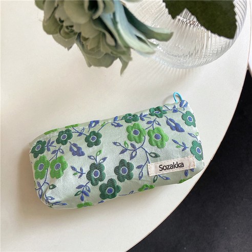 [코스릴]화장품 파우치 신선하고 간단한ins휴대용 주최자, 파란색과 녹색 꽃