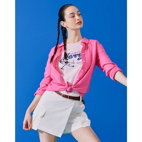 HAZZYS 헤지스 레이디스 ** **HSSH-4BC34 h로고 단색 일자핏 린넨 긴팔 셔츠 227662