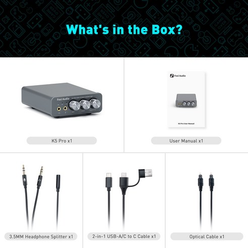 Fosi-오디오 K5 PRO USB 게임용 DAC 마이크 헤드폰 앰프 포함 PS5 데스크탑 전원 액티브 스피커 용 미니 오디오 DAC