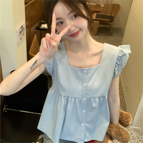 Toonies 여성 프렌치 프릴 소매 블라우스