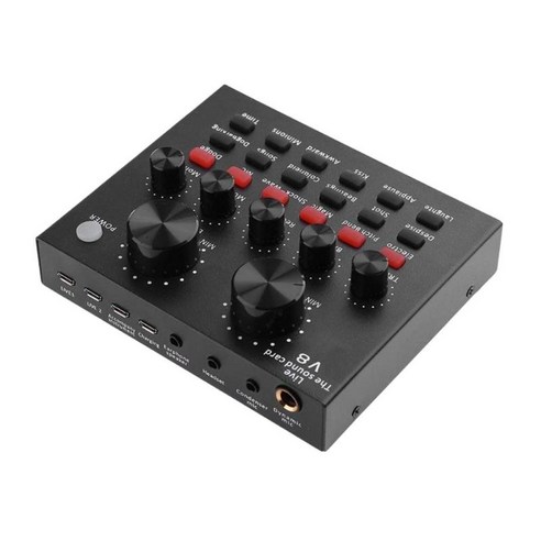 V8 마이크 라이브 외부 사운드 카드 보이스 체인저 듀얼 DSP 오디오 믹서, 블랙, 125x105x25mm, 금속