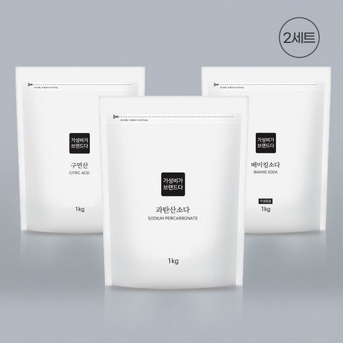 가성비가브랜드다 베이킹소다1kg+과탄산소다1kg+구연산1kg 지퍼백, 2세트