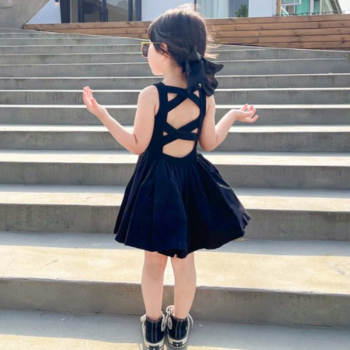 블랙더블크로스원피스 여아 여름 원피스 공주풍 민소매 플로럴 나들이룩