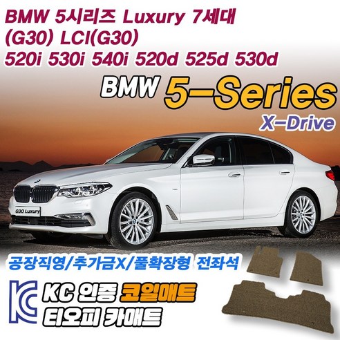 BMW 5시리즈 520d 525d 530d 차량용 코일 트렁크 발 뒷자석 카 바닥 매트, 전좌석(1열+2열), 그레이