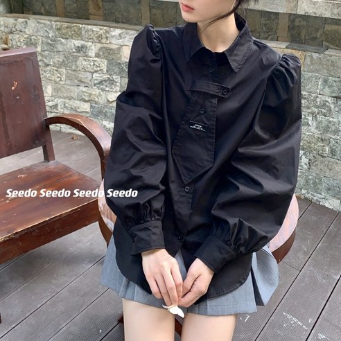 DFMEI 화이트 긴팔 셔츠 여성 디자인 틈새 셔츠 봄 새로운 프랑스어 스타일 버블 슬리브 세련된 셔츠
