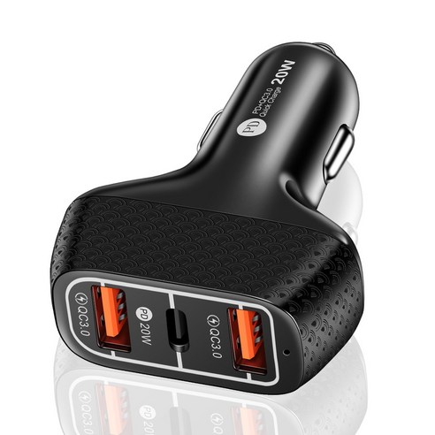 3USB 자동차 충전기 3 포트 멀티 인터페이스 자동차 휴대 전화 충전기, 2A 섹터 패턴 2USB PD 자동차 충전 블랙 [베어
