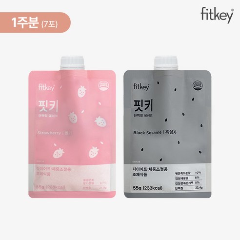 [곤약젤리 증정] 핏키 단백질 쉐이크 1주분/7개입 (딸기 흑임자), 단품, 맛:딸기