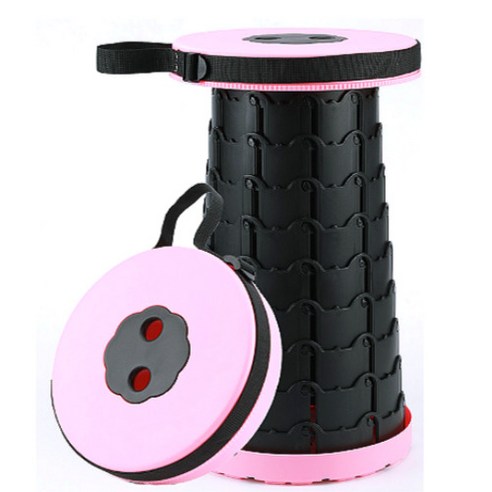 라온플렉스 자바라 의자 휴대용 접이식 폴딩 체어 높이조절 캠핑 스툴 놀이동산 대기 간이, 핑크