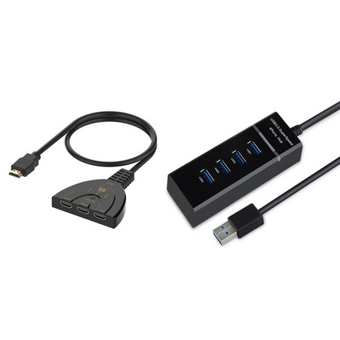 4 포트 USB 3.0 허브 긴 케이블 마이크로 USB 충전 포트 및 4KX2K 3D 미니 3 포트 HDMI 스위치 1.4B 4K 스위처, 하나, 검정