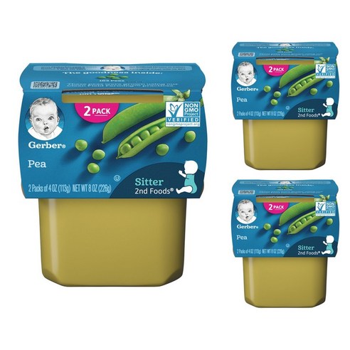 Gerber 2단계 어린이 식품 113g, 완두콩(Peas), 3개, 226g