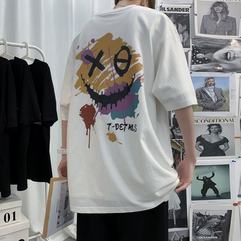 DFMEI 여름 스타일 캐주얼 라운드 넥 일곱 분 소매 가기 패션 브랜드 힙합 인쇄 티셔츠