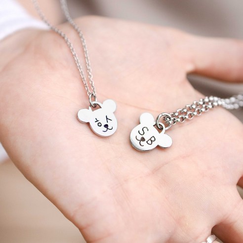 1+1 초성 미키 곰돌이 목걸이 어린이 미아방지 선물 육아, 40cm(초등), 40cm(초등)