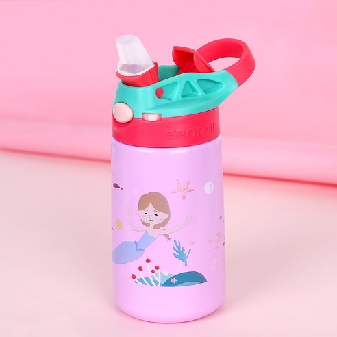 DFMEI 리틀 실리콘 빨대 316 스테인리스 보온 물컵 개학 내락 보온 주전자, 분홍색, 350ml