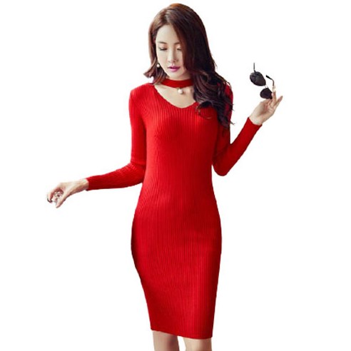러블로어 진주초커 골지 니트원피스