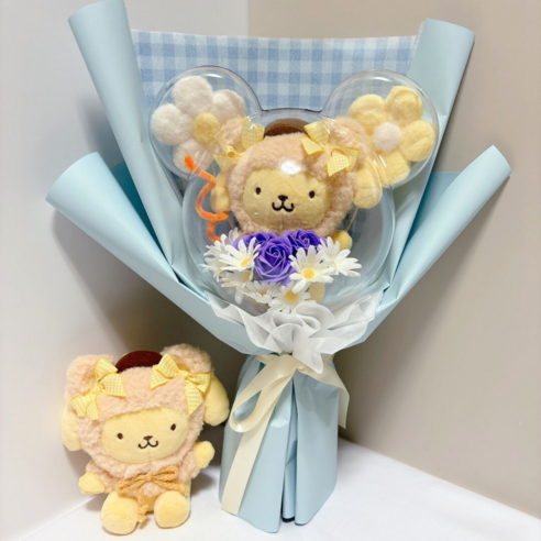 플라워허니B 산리오 아크릴 인형꽃다발 + 쇼핑백 세트 졸업식 학예회 생일선물, 1개, 폼폼푸린