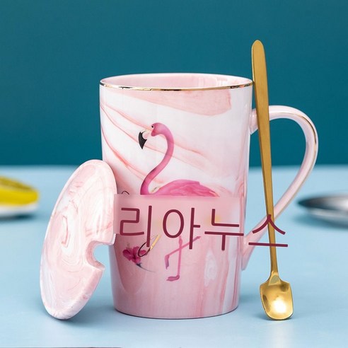 도자기 물컵 선물세트 머그컵 뚜껑 수저 커플컵 스승의 날 선물 가정용 도자기컵 가능, 불새 롱핑크 싱글컵+스푼+뚜껑, 401-500ml