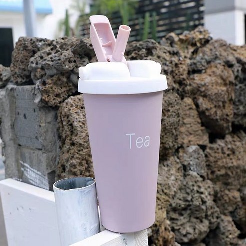 스테인레스 스틸 보온병 컵 휴대용 커피 컵 짚 물 컵, 보라색-Tea, {"사이즈":"500ML"}