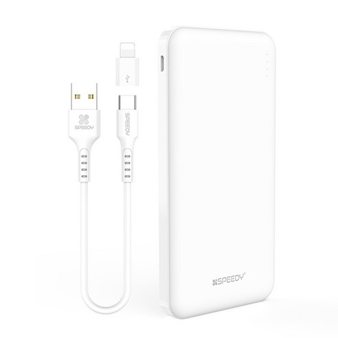 SPEEDY 슬림 듀얼 보조배터리 10000mAh + C타입 케이블 + 8핀 젠더, BND-2PCPPB100A, 화이트