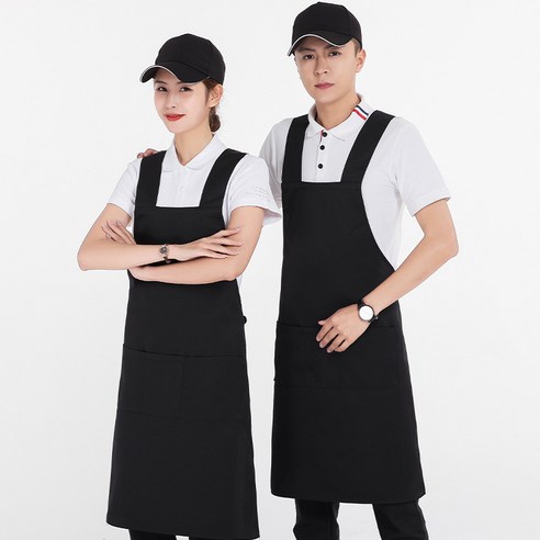 ANKRIC 방수앞치마 가정용 방유 및 방오 구획 이중 포켓 스트랩 앞치마 주방 작업복, 블랙