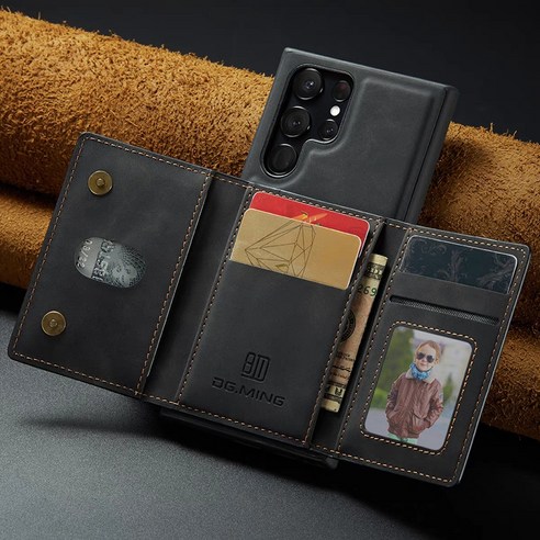 고급 가죽 소재와 다용도 카드지갑을 갖춘 갤럭시 S23 Ultra용 핸드폰케이스