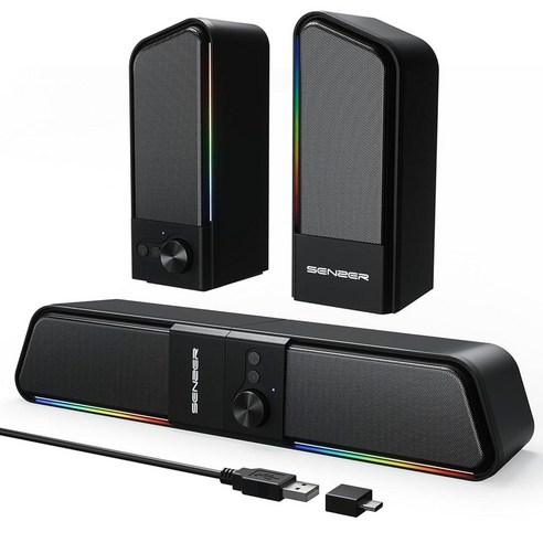 SENZER CS20 2 in 1 블루투스 컴퓨터 스피커 데스크톱용 USB 플러그 앤 플레이 클리어 사운드 PC RGB 조명 ...