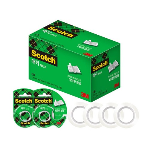 쓰리엠 스카치 매직테이프 디스펜서 2개 + 리필 4롤 12mm x 20m, 반투명, 1세트