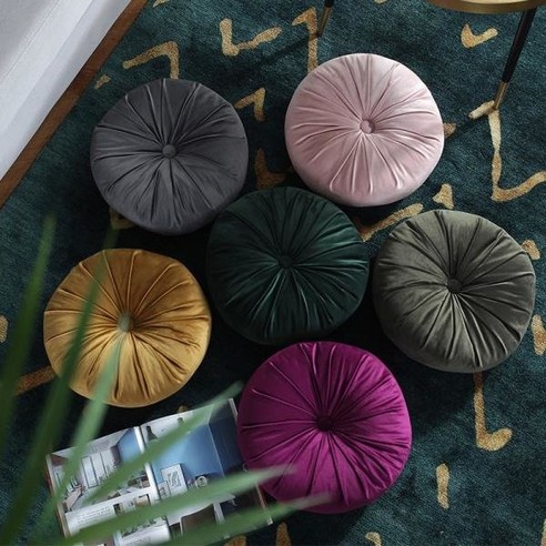 Velvet Pleated Round Solid Color Throw Cushion for, 01 보라색