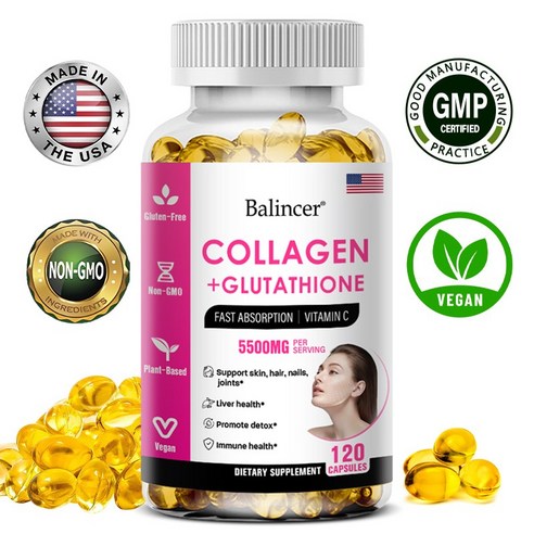 글루타치온 콜라겐 보충제로 비타민C가 풍부하여 모발, 피부, 손톱 건강, 항산화 작용을 도와줍니다, 1개, 120회분