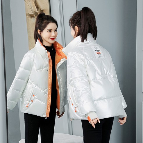 Mao밝은 패딩 자켓 짧은 겨울 새로운 한국어 스타일 느슨한 대비 컬러 스탠드 칼라 코튼 패딩 자켓