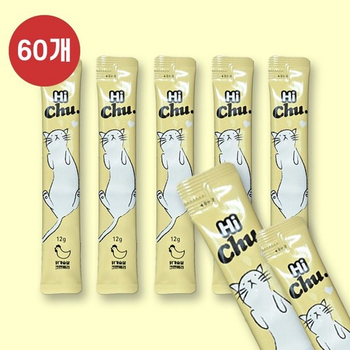 칼마 국내산 고양이 짜먹는 간식 하이츄 12g 고단백 연어/참치/닭가슴살 대용량 츄르, 60개, 닭가슴살