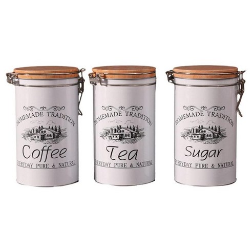3 금속 차 커피 설탕 보관 항아리 식품 보관 용기 세트, 여러 가지 빛깔의, 철