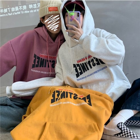레터 프린트 풀오버 후디 플러스 벨벳 루즈한 여성용 블라우스